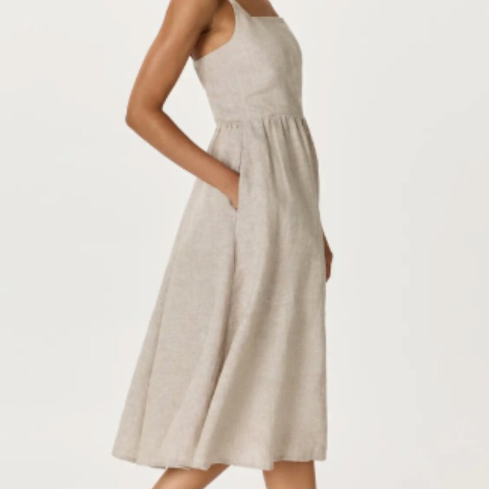 QUINCE 100% European Linen Fit & Flare Midi Dress Small Flax 5956